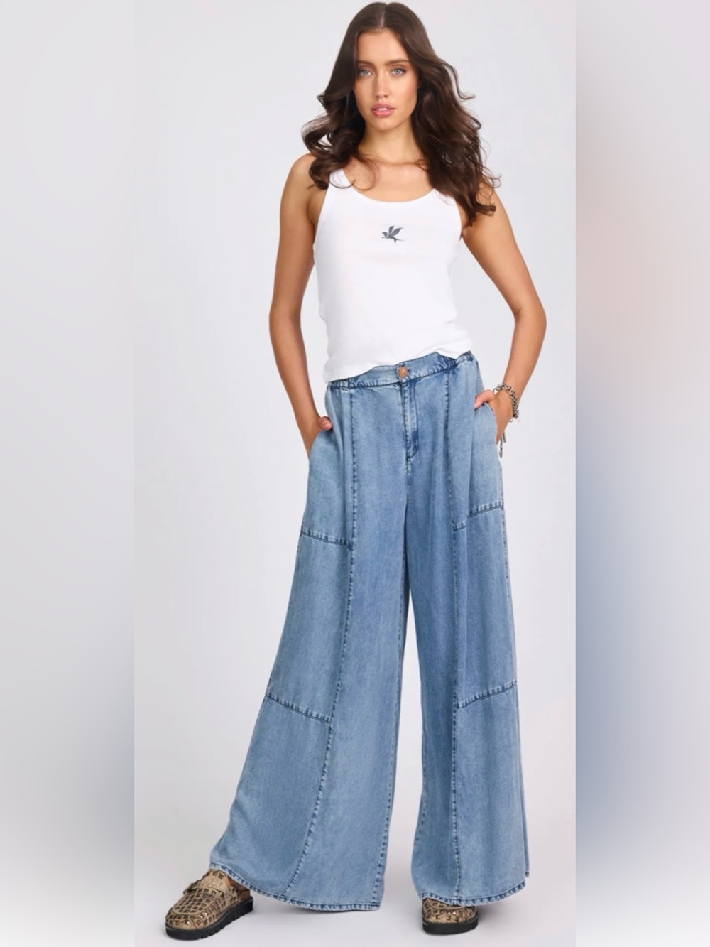 One Teaspoon Marissa Tencel Palazzo Pants - Denim Blue